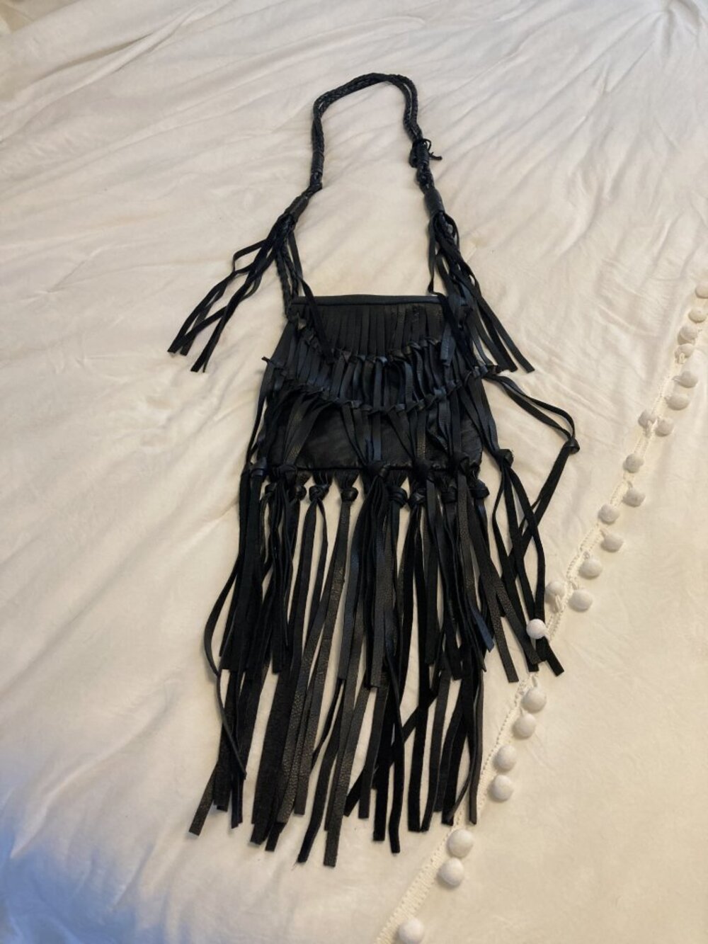 Free People Black Fringe Leather Boho Crossbody Bag - NWOT